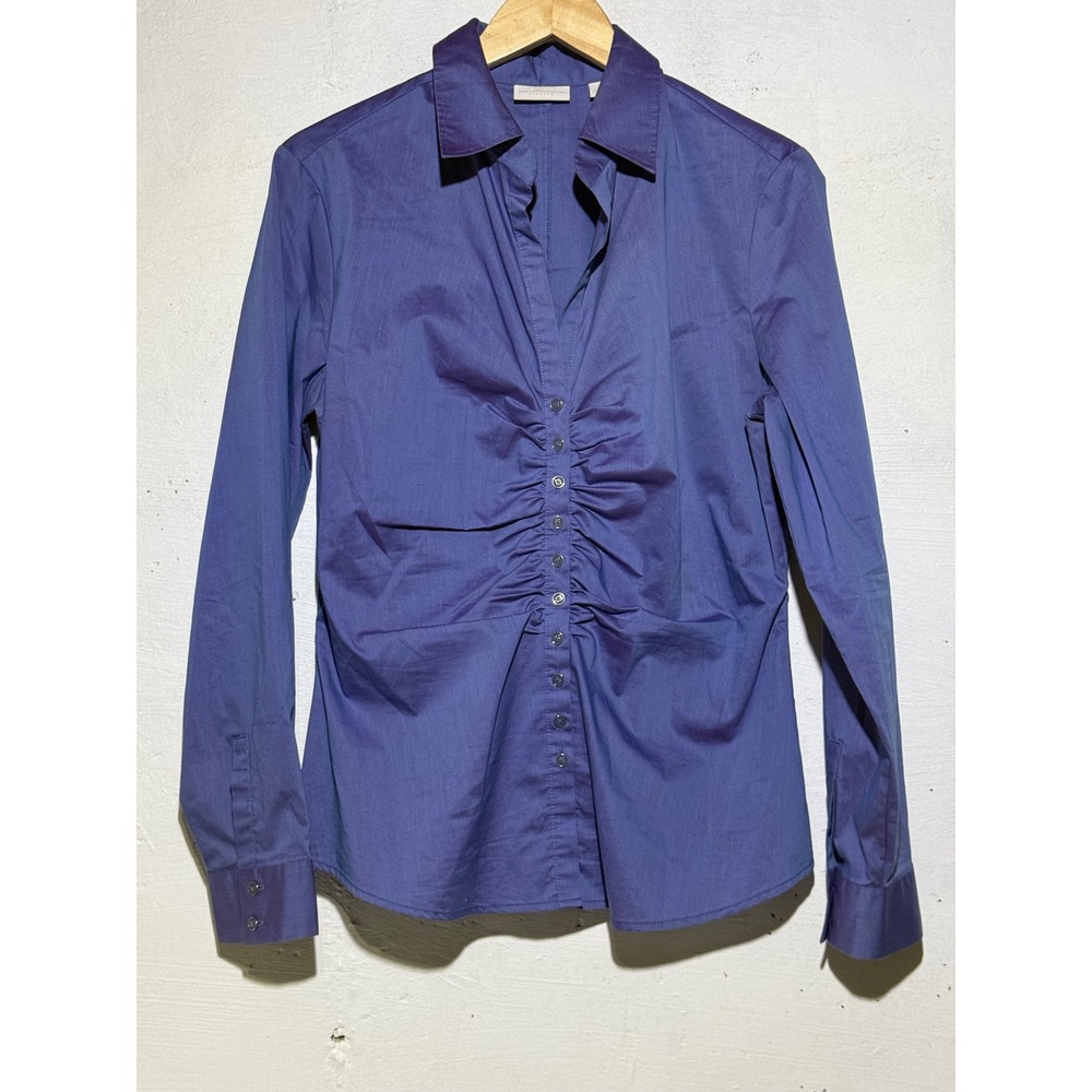 New York & Co Women's Y2K Office Siren Ruched Button Down Fitted Blouse Purple L